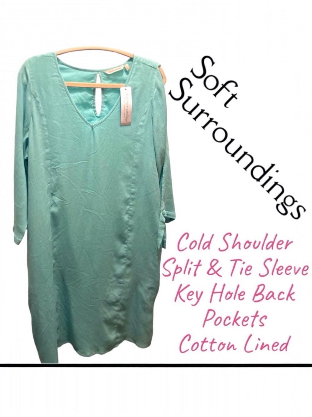 Soft Surroundings Seaside Green Dress Cold Shoulder XL